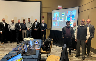 From left to right: Dr Jhoan Toro Mendoza, Prof. Dipankar Chatterji, Dr Jim Milne (President for ACS Publications), Prof. Johan Hofkens, Prof. Frank Quina, Dr. Dinesh Soares, Dr. Paul Goring, Prof. Sarbajit Banerjee and Prof. Krishna Ganesh. Second line, left to right: Miss Katy Roberts and Dr. Martin Sugden from our marketing team. On the screen: Prof. Esra Capanoglu, Dr. Aditi Jain, Prof. Katja Skorb, Prof. Jesus Jimenez-Barnero, Dr Silvia Imberti, Prof. Martina Costa Reis.