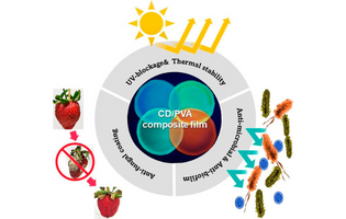 Multicolor Emitting Carbon Dot-Reinforced PVA Composites as Edible Food Packaging Films and Coatings with Antimicrobial and UV-Blocking Properties