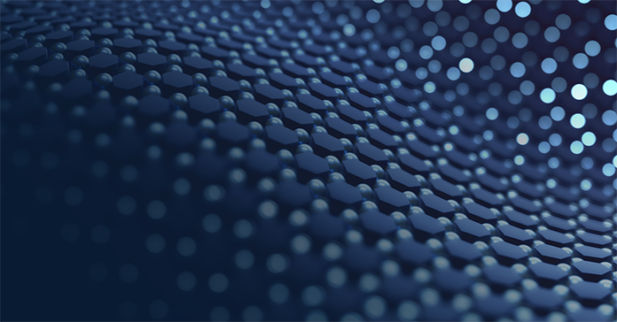 Abstract blue hexagonal pattern with glowing light dots on a dark background